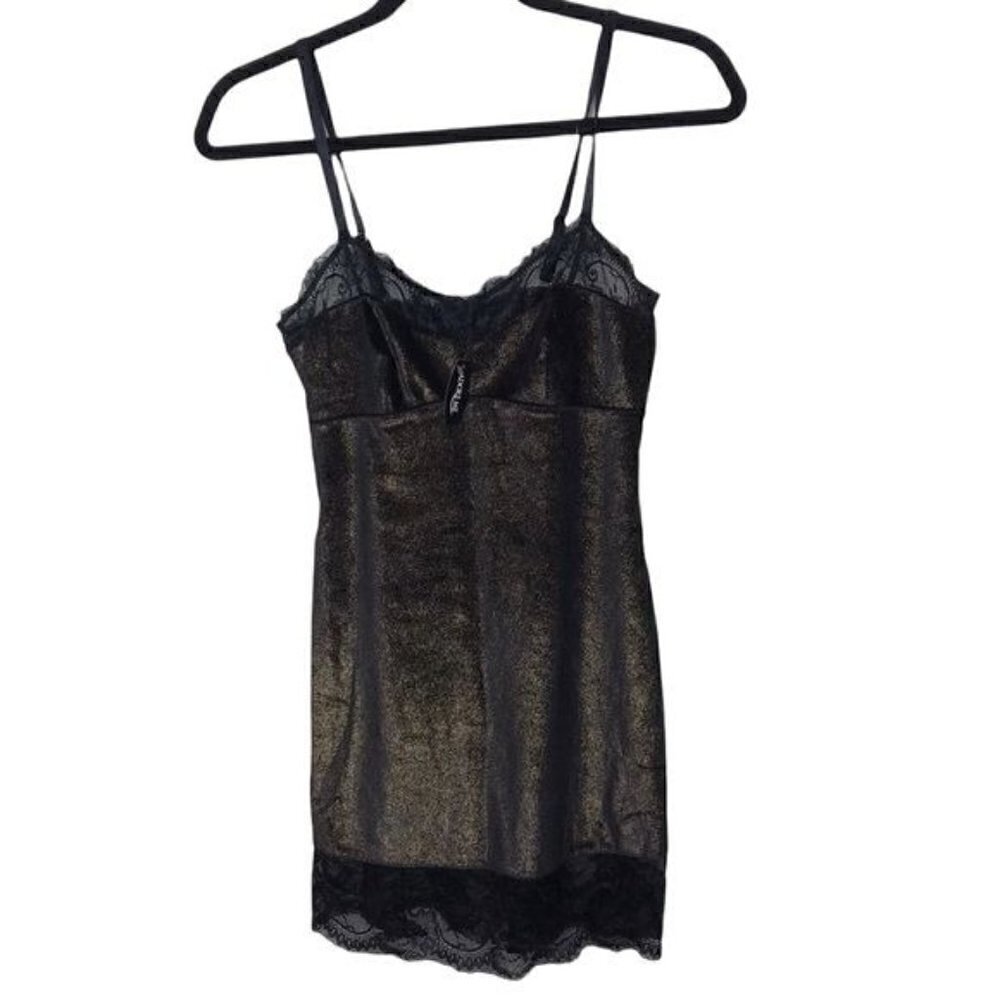 Adore Me Black Gold Sorcha Unlined Velvet Mini Slip Dress NWT Small